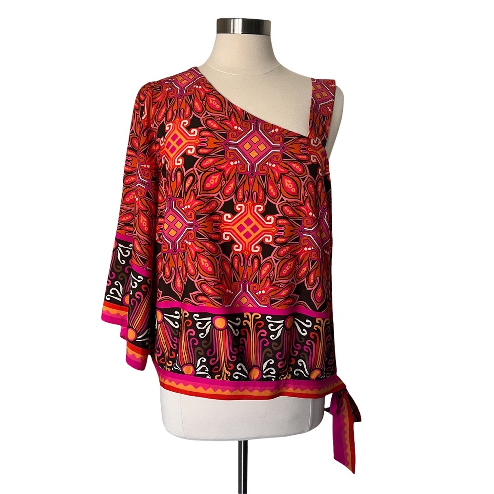 Chico’s Uni-Sleeve Asymmetrical Paisley Print Blouse Size 2 - Large